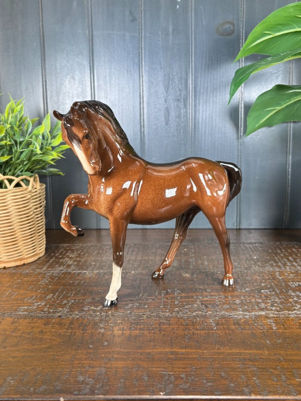 Vintage Beswick Horse Figurine, Brown Rearing Pony